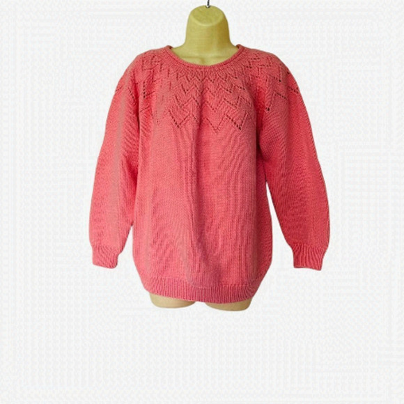 Hand knitted Sweaters - hand Knitted Pullover-Lace Yoke Pattern-Knit Sweater-Lace Knit sweater. Large